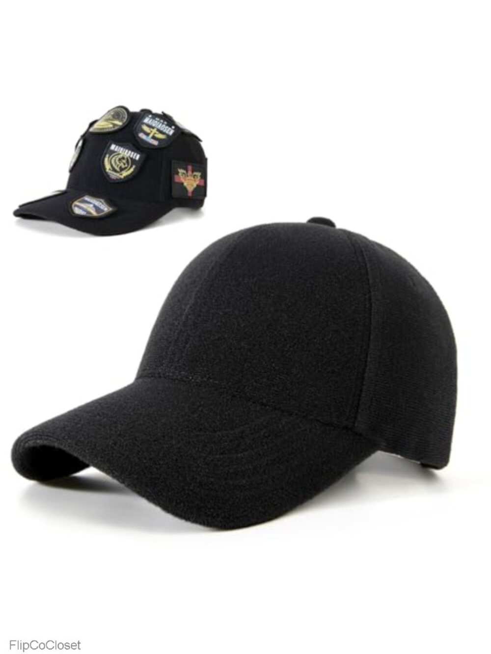 Black Baseball Cap Velcro Patch Hat Adjustable Hook Loop Trucker Dad Hat Men